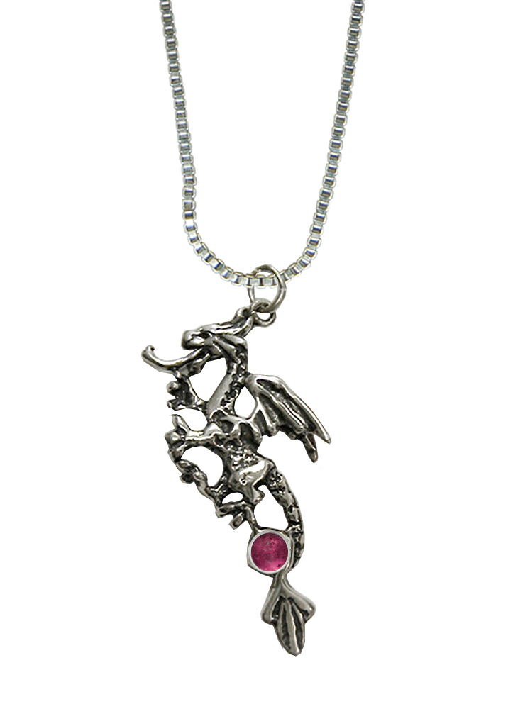 Sterling Silver Rampant Dragon Pendant With Pink Tourmaline